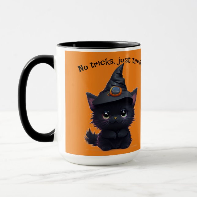 Cute whimsical Halloween black cat Mug (Left)