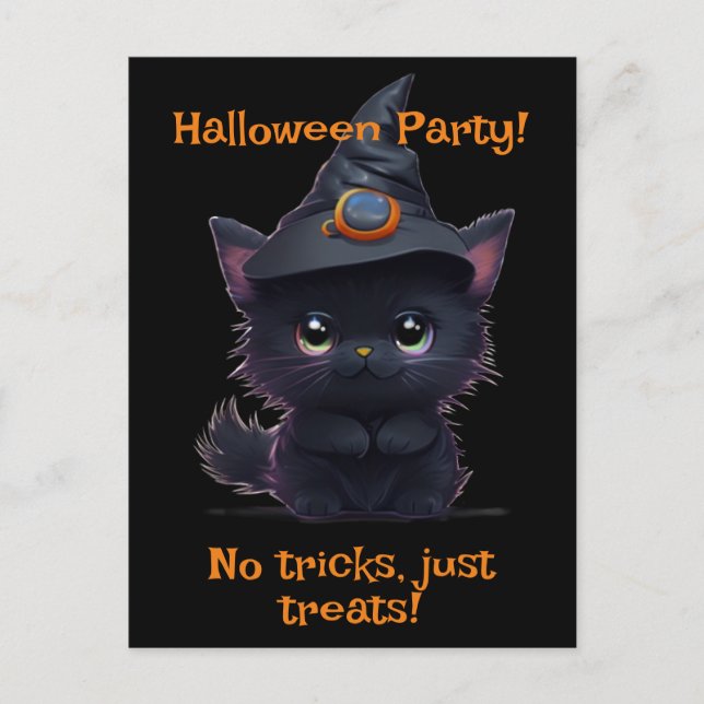 Cute whimsical Halloween black cat Postcard (Front)