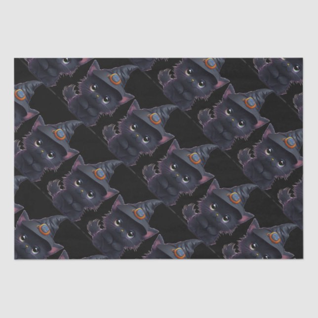 Cute whimsical Halloween black cat Tissue Paper (Front)