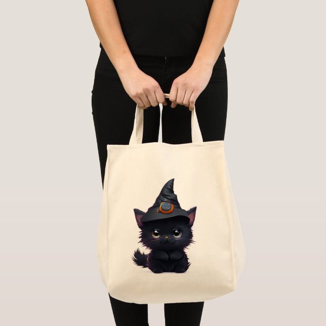 Cute whimsical Halloween black cat Tote Bag (Front (Product))