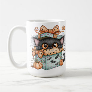 CUTE WHIMSICAL HALLOWEEN BLACK KITTY CAT COFFEE MUG