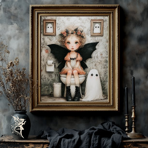 Cute Whimsical Halloween Fairy on Toilet Decoupage Tissue Paper
