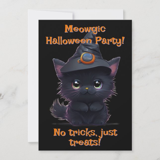 Cute whimsical Halloween magical black cat party Invitation (Front)