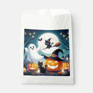 Cute, whimsical Halloween pumpkin, cat, & ghost Favour Bags