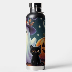 Cute, whimsical Halloween pumpkin, cat, & ghost Water Bottle