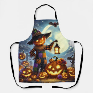 Cute, Whimsical Halloween scarecrow & pumpkins Apron