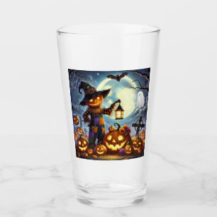 Cute, Whimsical Halloween scarecrow & pumpkins Glass