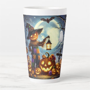 Cute, Whimsical Halloween scarecrow & pumpkins Latte Mug