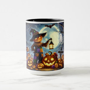 Cute, Whimsical Halloween scarecrow & pumpkins Mug