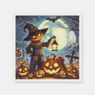 Cute, Whimsical Halloween scarecrow & pumpkins Napkin