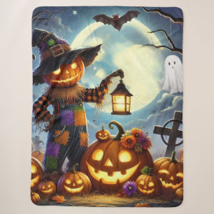 Cute, Whimsical Halloween scarecrow & pumpkins Sherpa Blanket