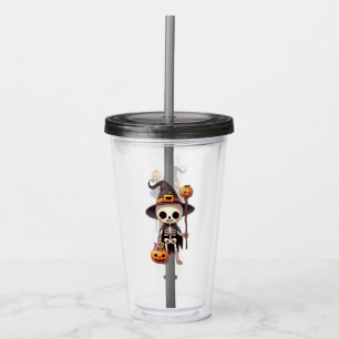 Cute, Whimsical Halloween skeleton Acrylic Tumbler