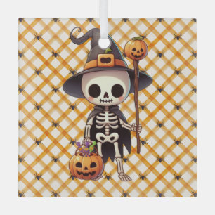 Cute, Whimsical Halloween skeleton Glass Tree Decoration