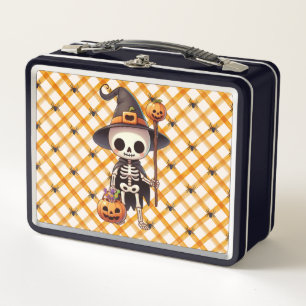 Cute, Whimsical Halloween skeleton Metal Lunch Box
