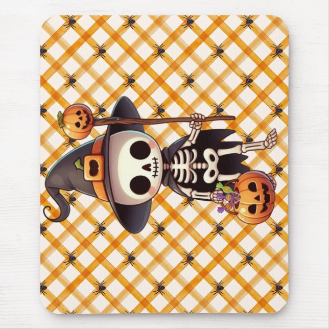 Cute, Whimsical Halloween skeleton Mouse Mat (Front)