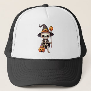 Cute, Whimsical Halloween skeleton Trucker Hat