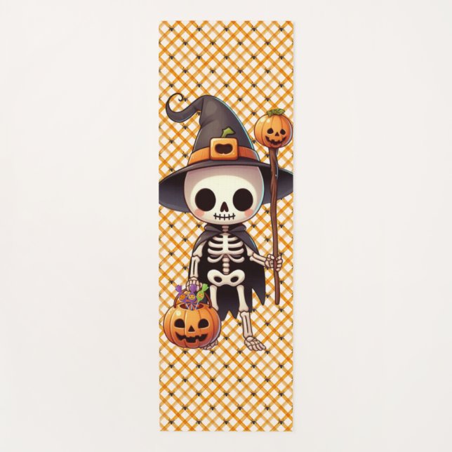 Cute, Whimsical Halloween skeleton Yoga Mat (Front)