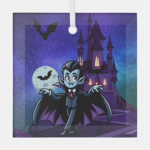 Cute, whimsical Halloween vampire Glass Tree Decoration