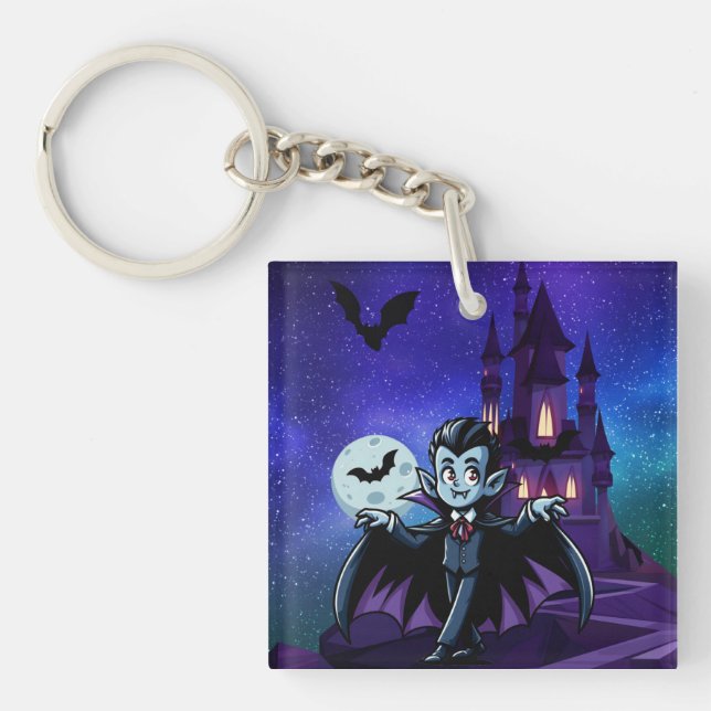Cute, whimsical Halloween vampire Key Ring (Front)