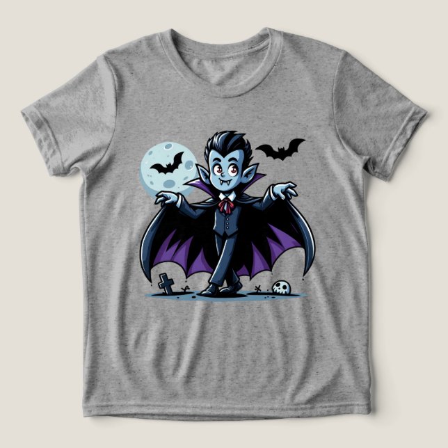 Cute, whimsical Halloween vampire Tri-Blend Shirt (Design Front)
