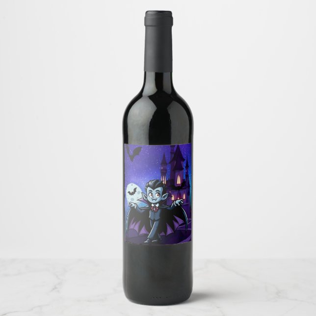 Cute, whimsical Halloween vampire Wine Label (Front)