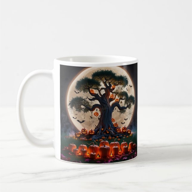 Cute Whimsical Halloween Witch, Personalised Name  Coffee Mug (Left)