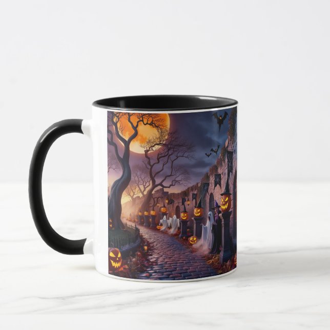 Cute Whimsical Halloween Witch, Personalised Name  Mug (Left)