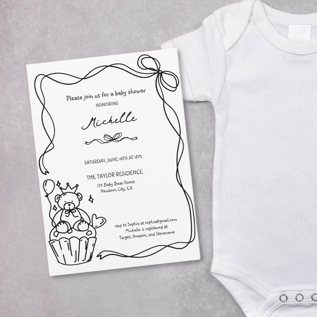 Cute Whimsical Hand Drawn Blue Baby Shower Invitation (Creator Uploaded)