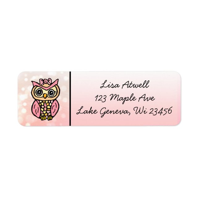 Cute Whimsical Hand Drawn Pink Owl (Front)
