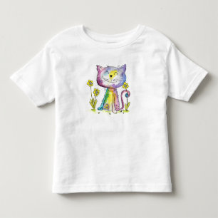 Cute Whimsical Happy Cat with Yellow Flowers Toddler T-Shirt
