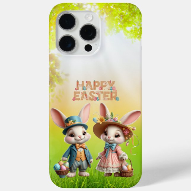 Cute, Whimsical Happy Easter with 2 rabbits Case-Mate iPhone Case (Back)