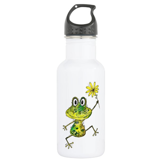 Cute Whimsical Happy Frog 532 Ml Water Bottle (Front)