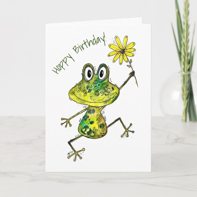 Cute Whimsical Happy Frog Card (Front)