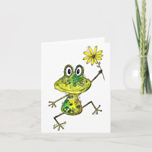 Cute Whimsical Happy Frog Card (Front)