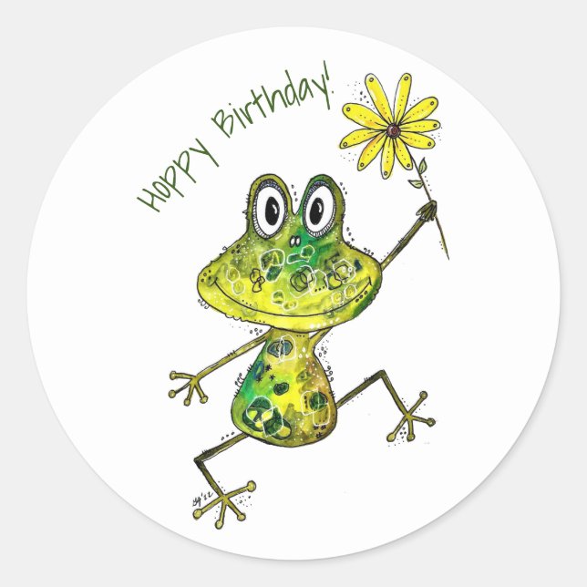 Cute Whimsical Happy Frog Classic Round Sticker (Front)
