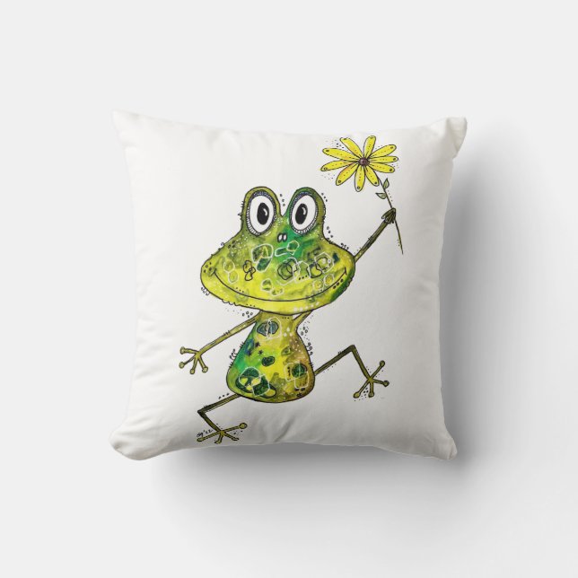 Cute Whimsical Happy Frog Cushion (Front)