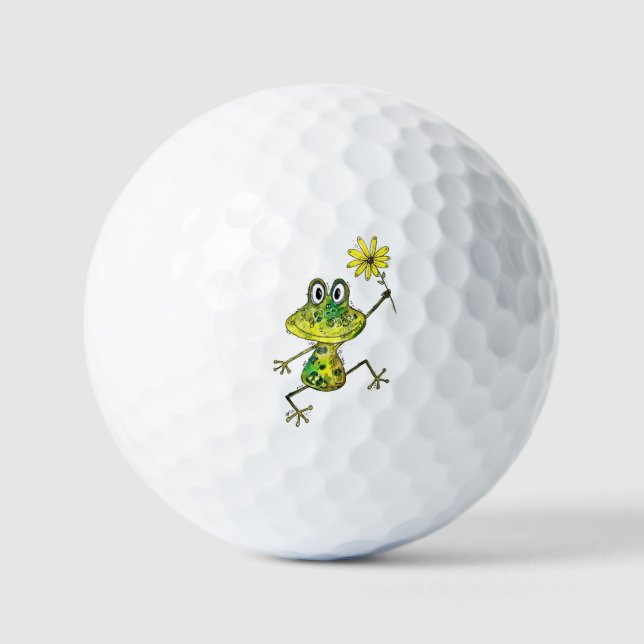 Cute Whimsical Happy Frog Golf Balls (Front)