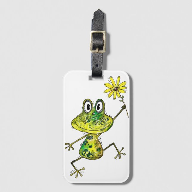 Cute Whimsical Happy Frog Luggage Tag (Front Vertical)
