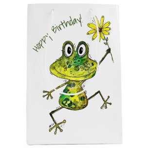 Cute Whimsical Happy Frog Medium Gift Bag