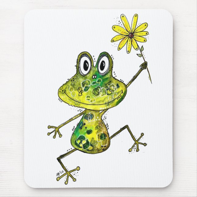 Cute Whimsical Happy Frog Mouse Mat (Front)