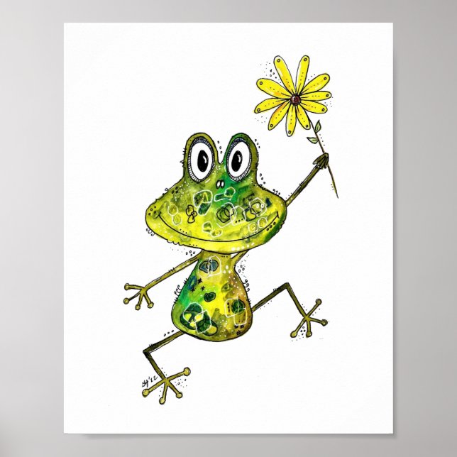 Cute Whimsical Happy Frog Poster (Front)