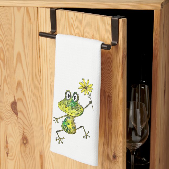Cute Whimsical Happy Frog Tea Towel (Thirds Fold)