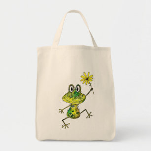 Cute Whimsical Happy Frog Tote Bag