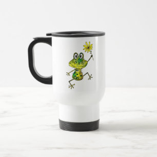 Cute Whimsical Happy Frog Travel Mug