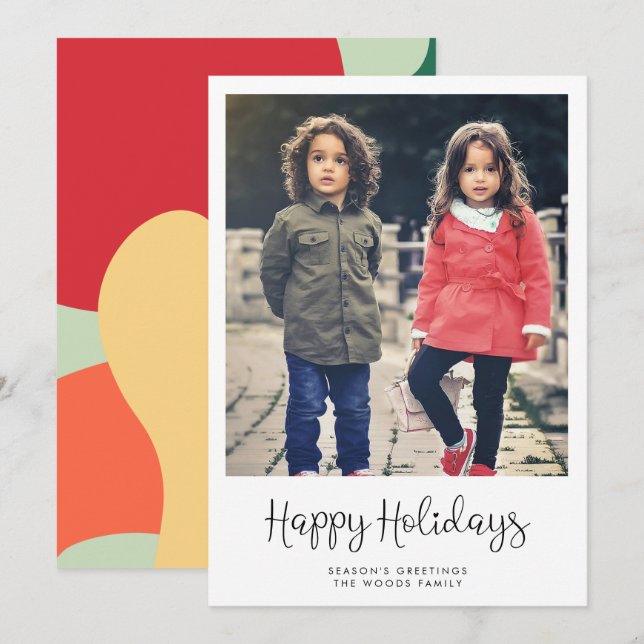 Cute Whimsical Happy Holidays Photo Holiday Card (Front/Back)