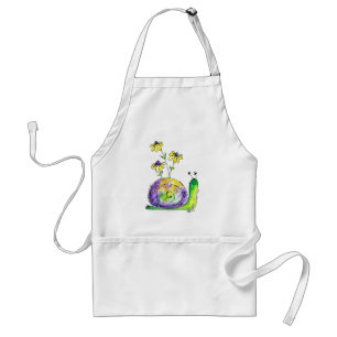 Cute Whimsical Happy Snail with Yellow Flowers Standard Apron