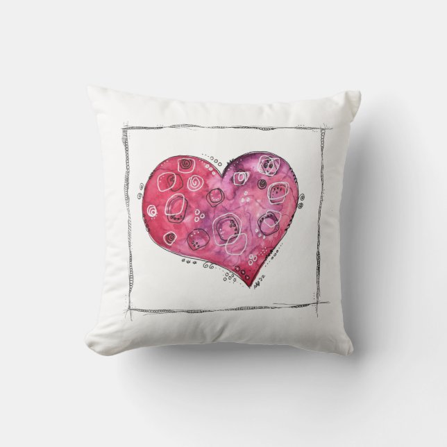 Cute Whimsical Heart Doodle Cushion (Front)