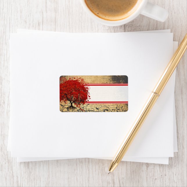 Cute Whimsical Heart Leafed Tree Red Pink Dots Label (Insitu)