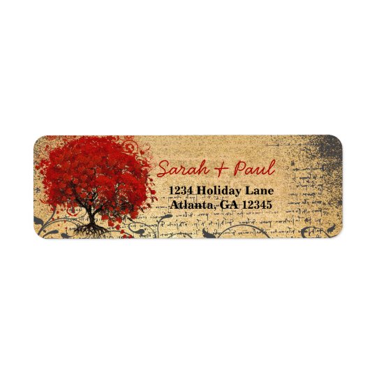 Cute Whimsical Heart Leafed Tree Red Pink Dots Return Address Label