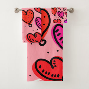 Cute Whimsical Hearts Bath Towel Set